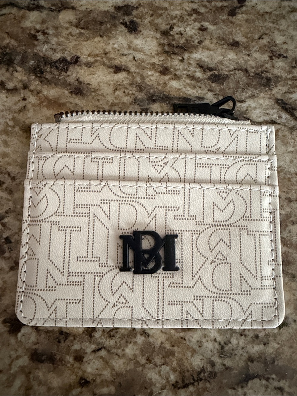 Badgley Mischka Cream Card Holder with Black Logo